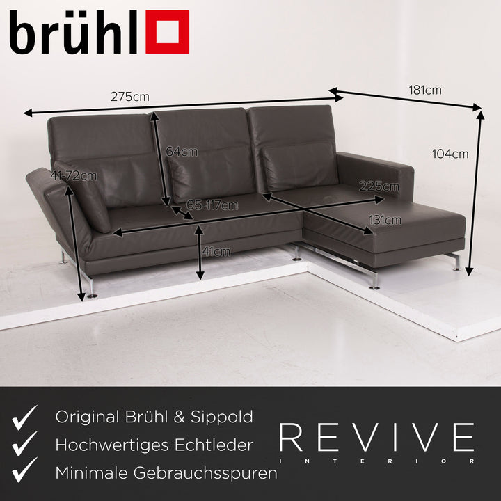 Brühl & Sippold Leder Ecksofa Grau Anthrazit Relaxfunktion Funktion Couch #15079