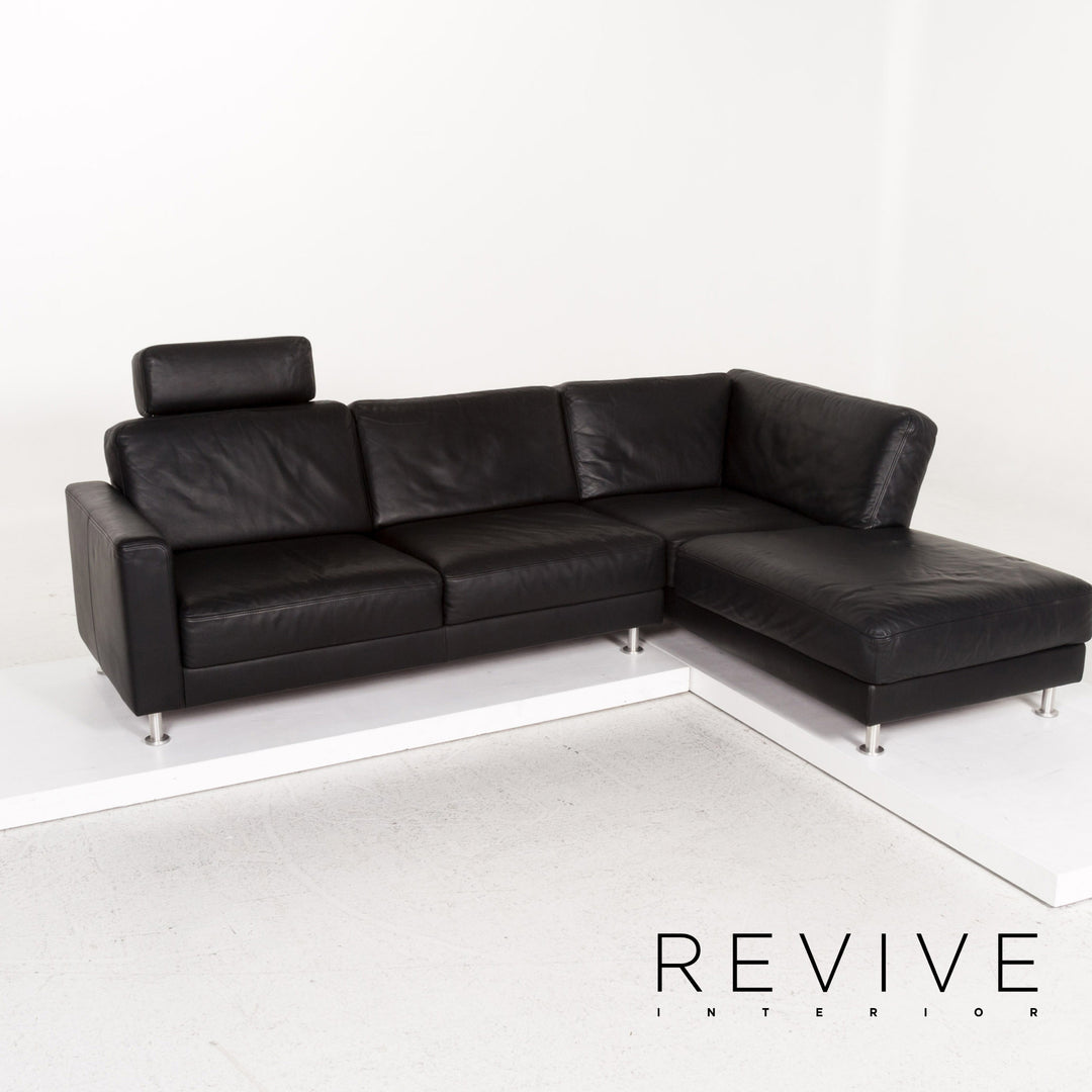 Brühl & Sippold Fiesta Leder Sofa Garnitur Schwarz 1x Ecksofa 2x Sessel #13416