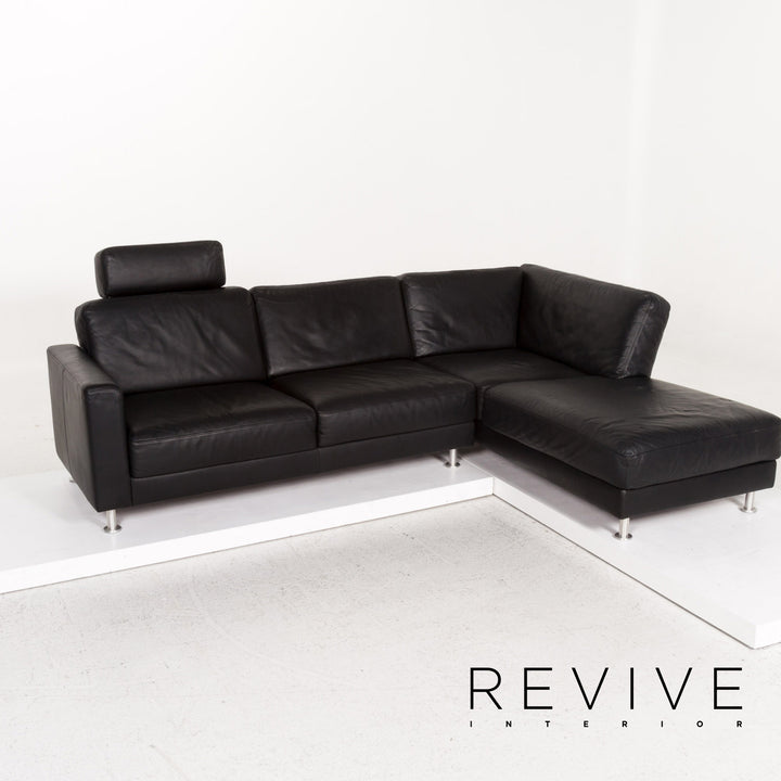 Brühl & Sippold Fiesta Leder Sofa Garnitur Schwarz 1x Ecksofa 2x Sessel #13416