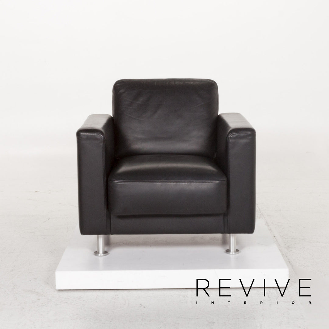 Brühl & Sippold Fiesta Leder Sofa Garnitur Schwarz 1x Ecksofa 2x Sessel #13416