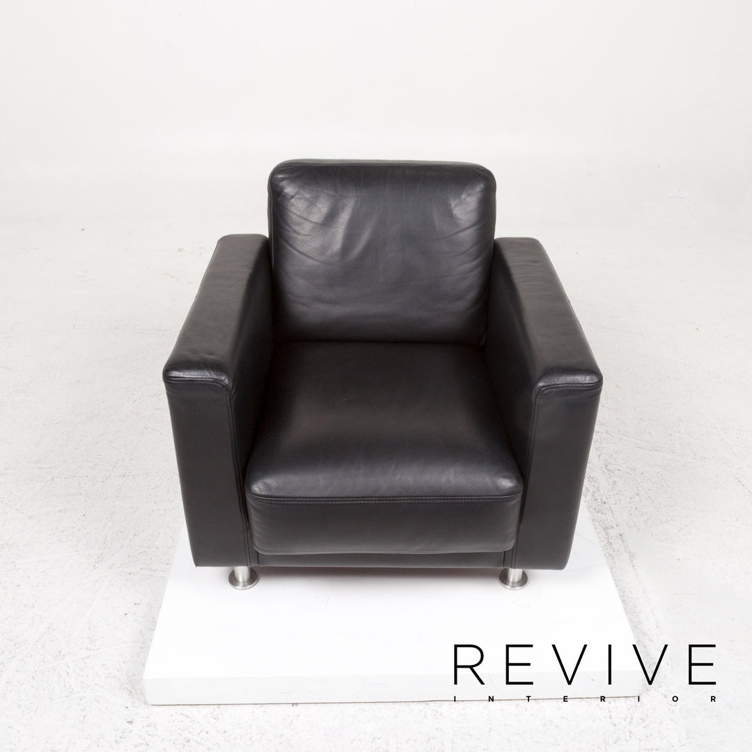 Brühl & Sippold Fiesta Leder Sofa Garnitur Schwarz 1x Ecksofa 2x Sessel #13416