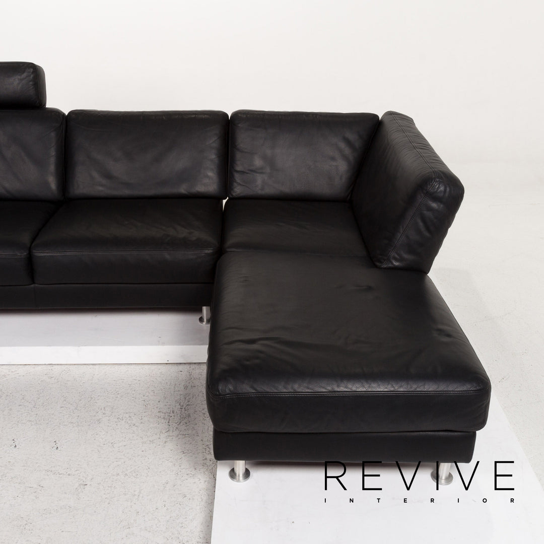 Brühl & Sippold Fiesta Leder Sofa Garnitur Schwarz 1x Ecksofa 2x Sessel #13416
