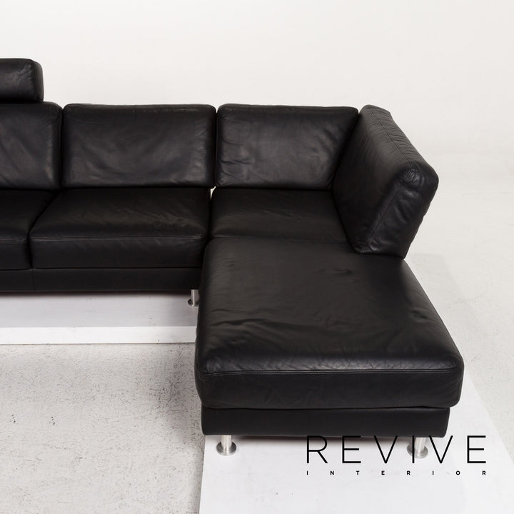 Brühl & Sippold Fiesta Leder Sofa Garnitur Schwarz 1x Ecksofa 2x Sessel #13416