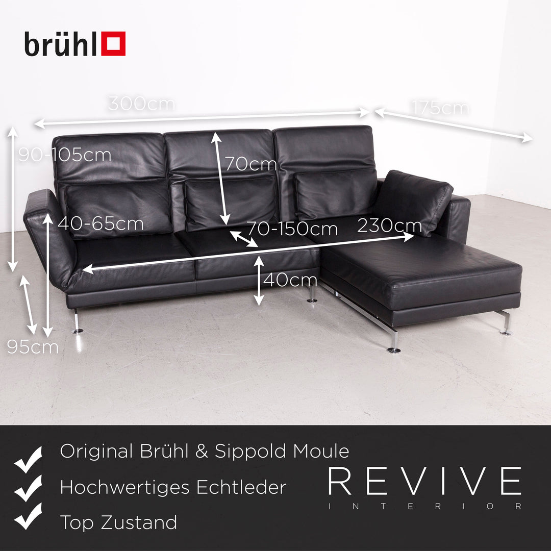 Brühl Moule Designer Leder Ecksofa Hocker Garnitur Schwarz Echtleder Sofa Couch Funktion #7802