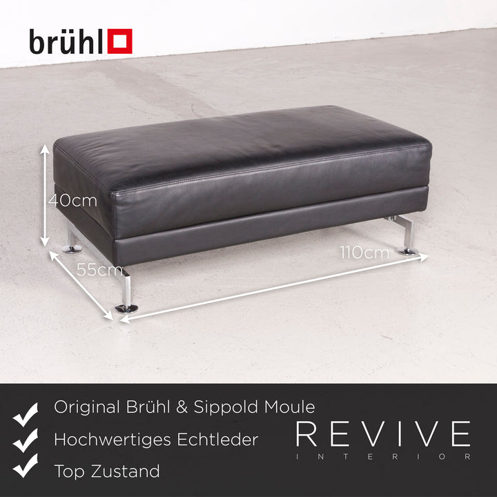 Brühl Moule Designer Leder Ecksofa Hocker Garnitur Schwarz Echtleder Sofa Couch Funktion #7802