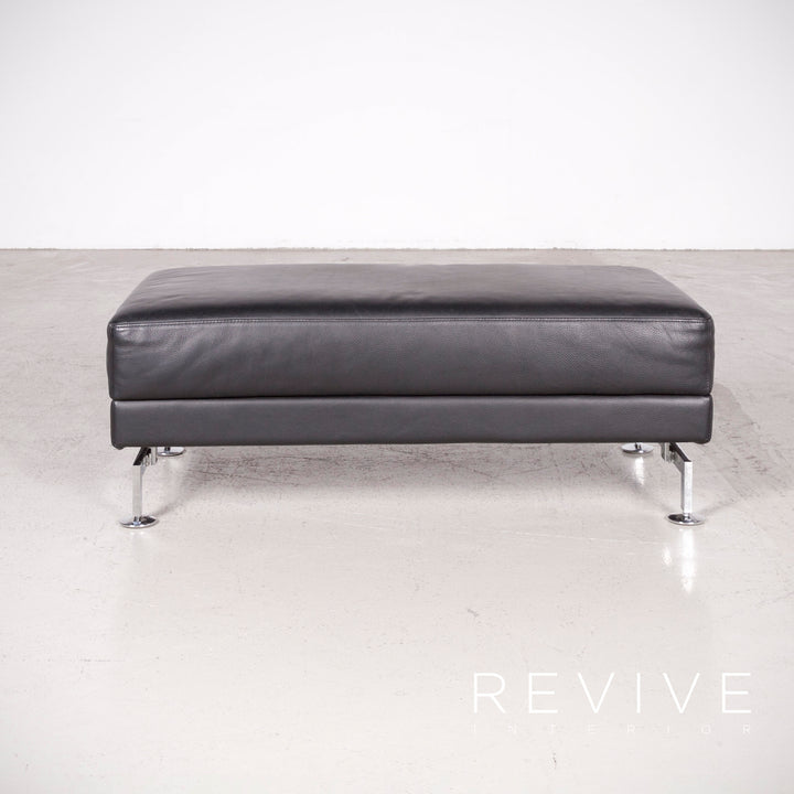 Brühl Moule Designer Leder Ecksofa Hocker Garnitur Schwarz Echtleder Sofa Couch Funktion #7802