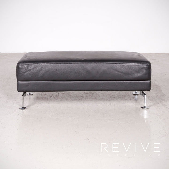 Brühl Moule Designer Leder Ecksofa Hocker Garnitur Schwarz Echtleder Sofa Couch Funktion #7802