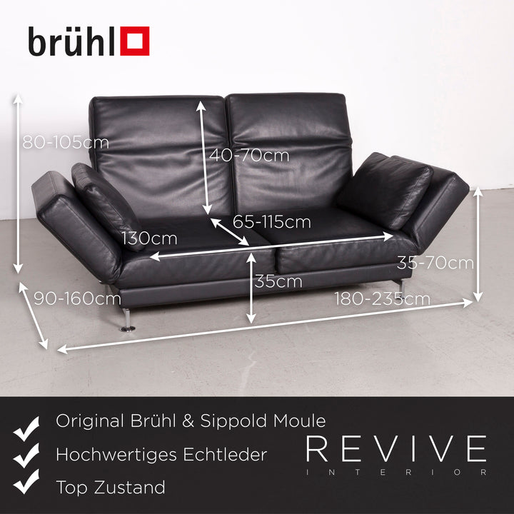 Brühl Moule Designer Leder Sofa Schwarz Echtleder Dreisitzer Couch Funktion #7458