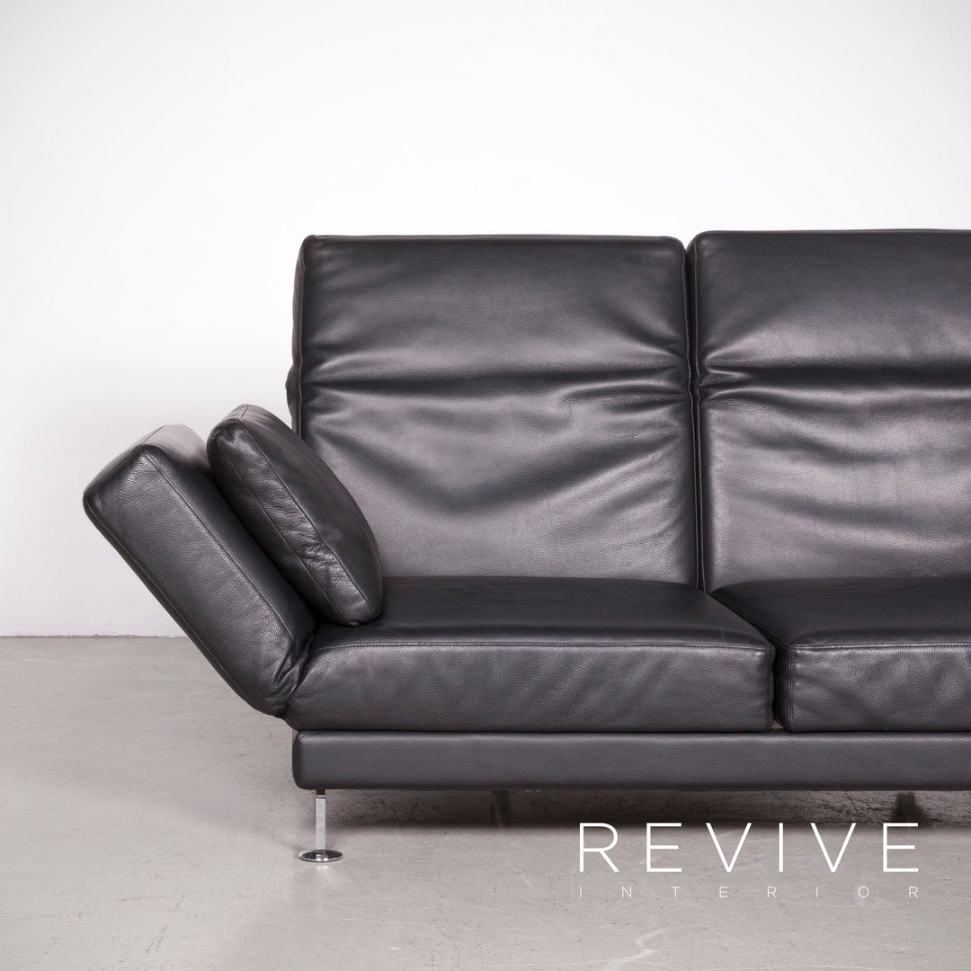 Brühl Moule designer leather sofa black real leather three-seater couch function #7458