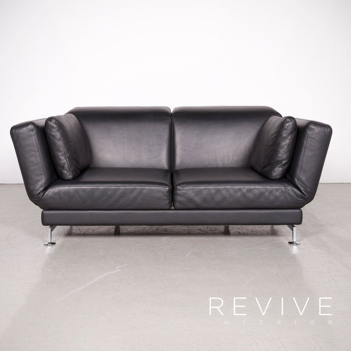 Brühl Moule designer leather sofa black real leather three-seater couch function #7458