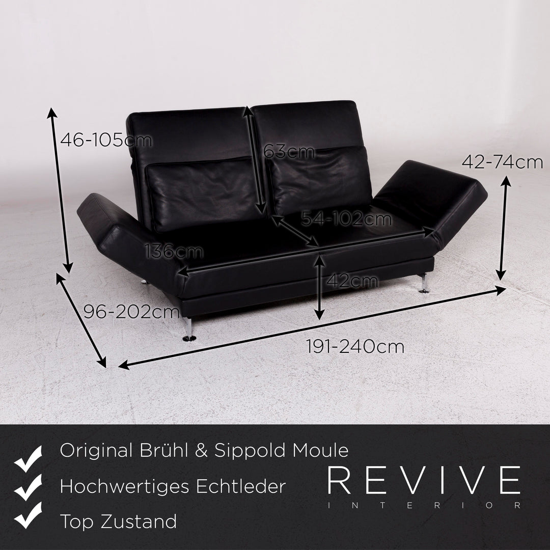 Brühl und Sippold Moule Designer Leder Sofa Schwarz Zweisitzer inkl. Funktion #9982