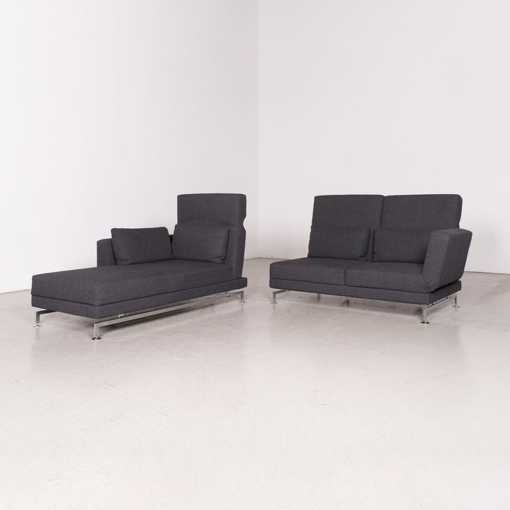 Brühl Moule Designer Stoff Sofa Grau Ecksofa Hocker Couch Chrom #8152