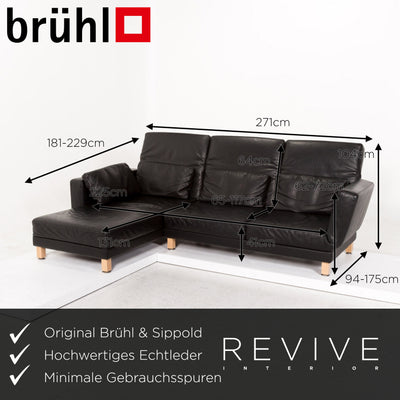 Brühl Moule Leder Ecksofa Schwarz Relaxfunktion Funktion Sofa Couch #13180