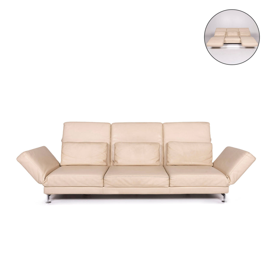 Brühl &amp; Sippold Moule leather sofa beige three-seater relax function couch #11683