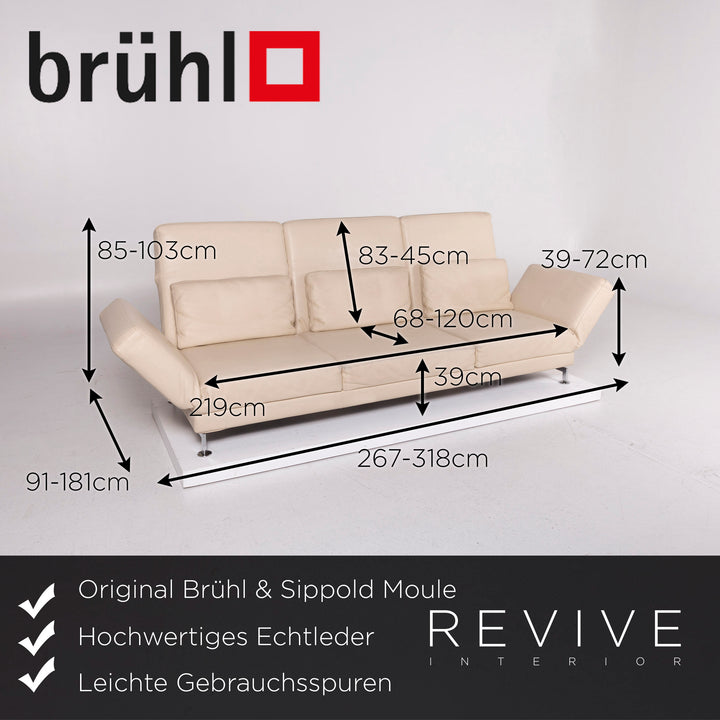 Brühl & Sippold Moule Leder Sofa Beige Dreisitzer Relaxfunktion Funktion Couch #11683