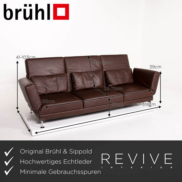 Brühl & Sippold Moule Leder Sofa Braun Dreisitzer Funktion Relaxfunktion Couch #14205
