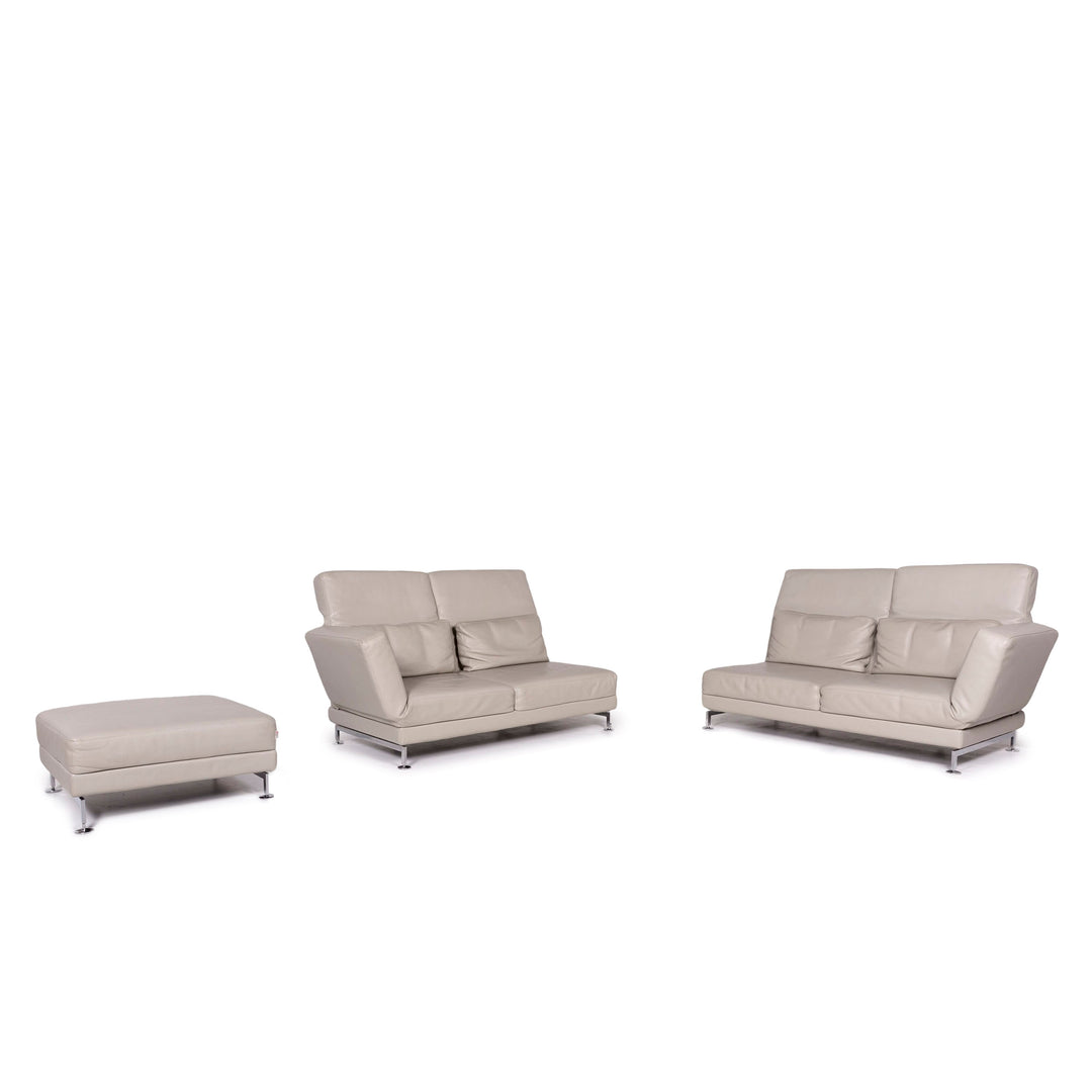 Brühl &amp; Sippold Moule leather sofa set gray 2x two-seater 2x stool function relax function couch #11887
