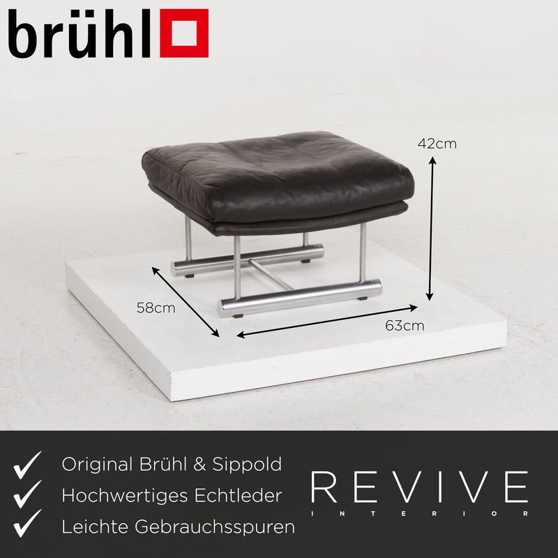 Brühl & Sippold Moule Leder Sofa Garnitur Schwarz Zweisitzer inkl. Funktion Hocker 