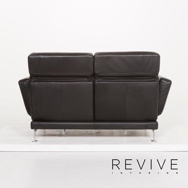 Brühl & Sippold Moule Leder Sofa Garnitur Schwarz Zweisitzer inkl. Funktion Hocker 