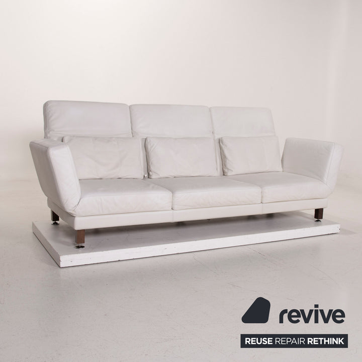 Brühl & Sippold Moule Leder Sofa Garnitur Weiß Dreisitzer Relaxfunktion Hocker #15222