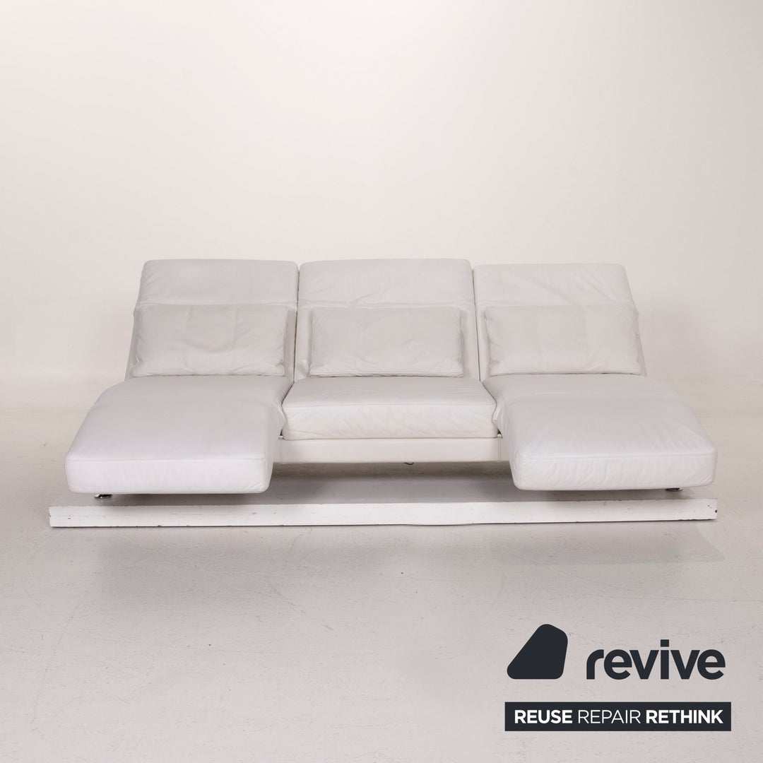 Brühl & Sippold Moule Leder Sofa Garnitur Weiß Dreisitzer Relaxfunktion Hocker #15222