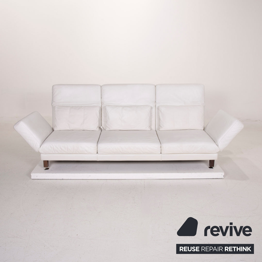 Brühl & Sippold Moule Leder Sofa Garnitur Weiß Dreisitzer Relaxfunktion Hocker #15222