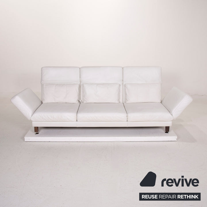 Brühl & Sippold Moule Leder Sofa Garnitur Weiß Dreisitzer Relaxfunktion Hocker #15222