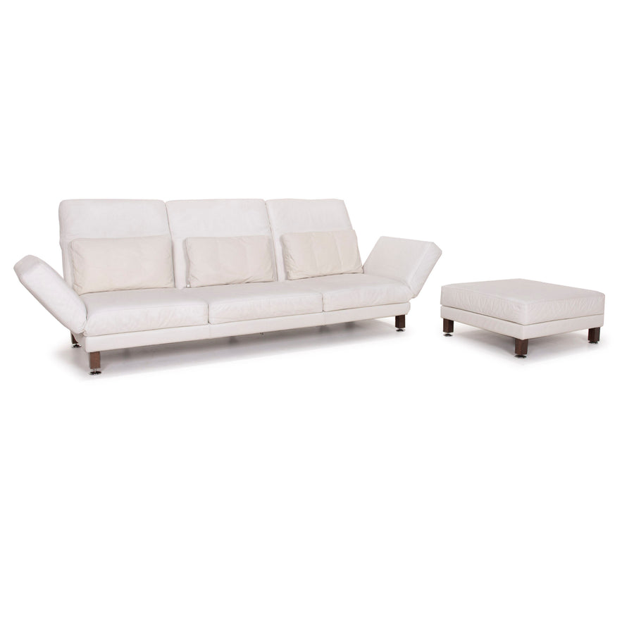 Brühl & Sippold Moule Leder Sofa Garnitur Weiß Dreisitzer Relaxfunktion Hocker #15222