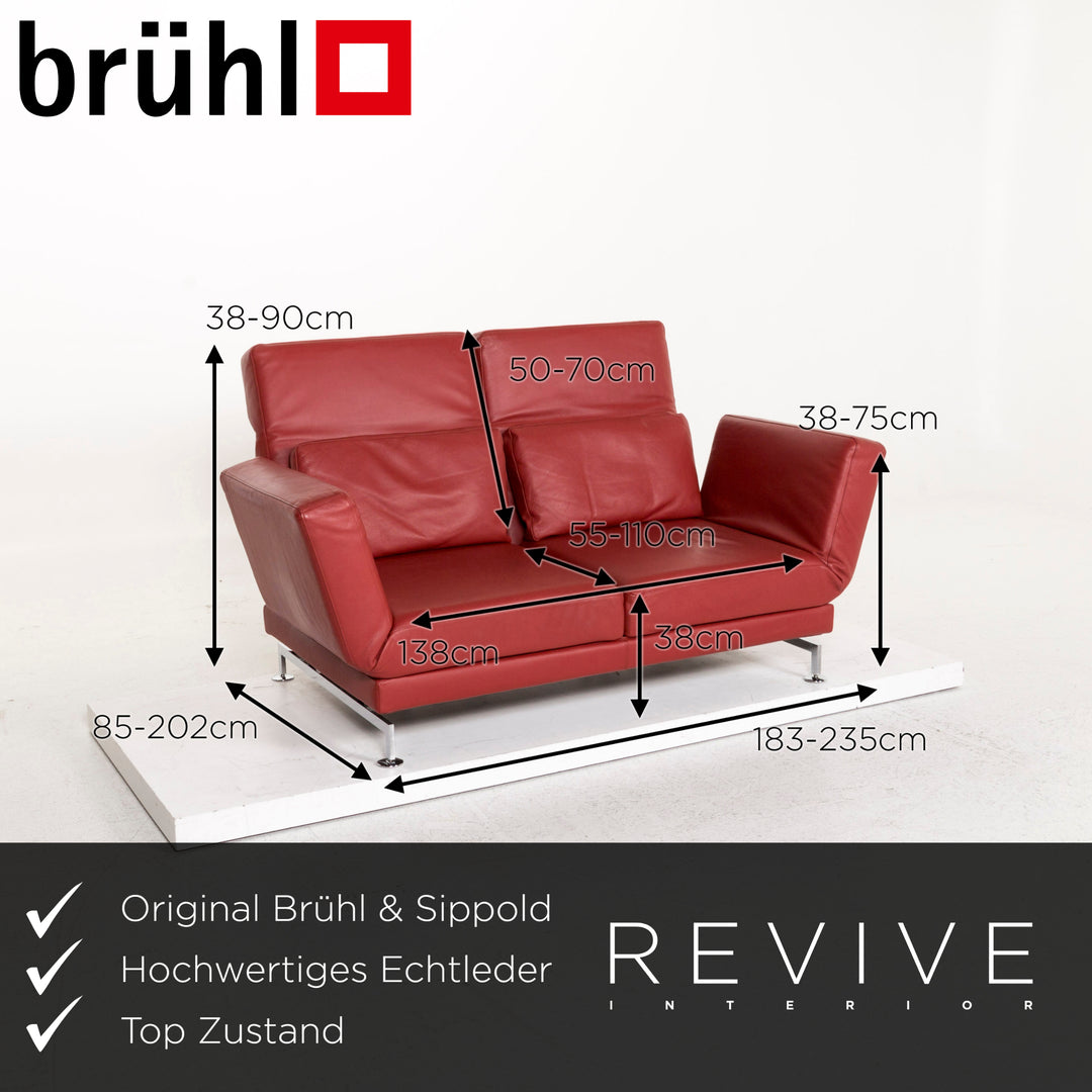 Brühl &amp; Sippold Moule leather sofa red sleeping function sofa bed function relax function couch #12723