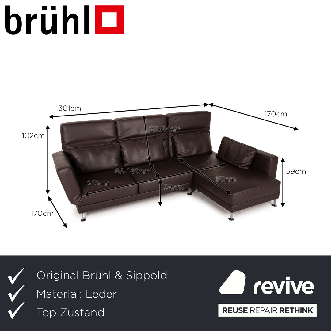 Brühl Moule leather sofa brown corner sofa couch function relaxation function