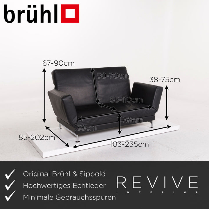 Brühl Moule Leder Sofa Schwarz Zweisitzer Funktion Relaxfunktion Couch #12308