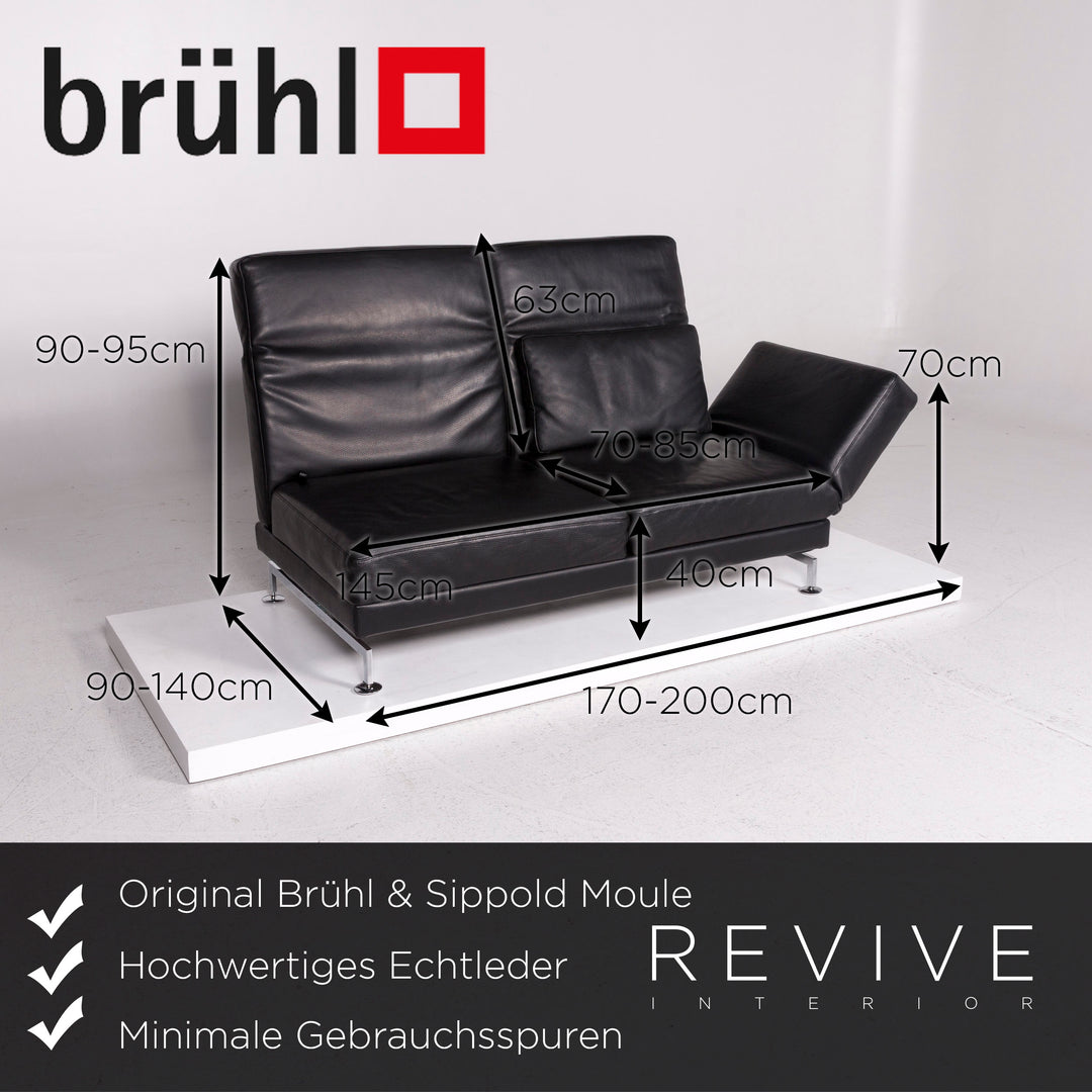 Brühl Moule leather sofa black two-seater relax function couch #12052