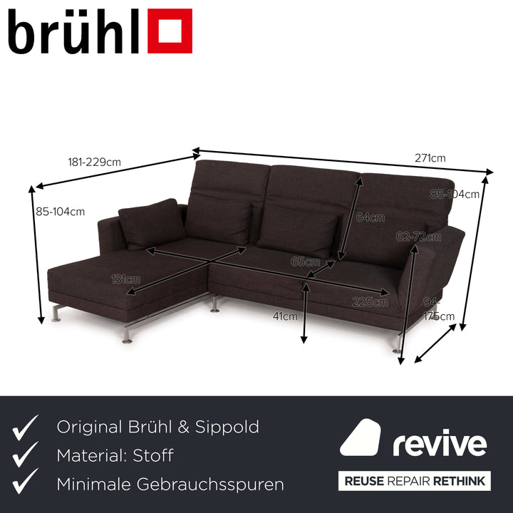 Brühl Moule fabric sofa brown corner sofa function relax function dark brown