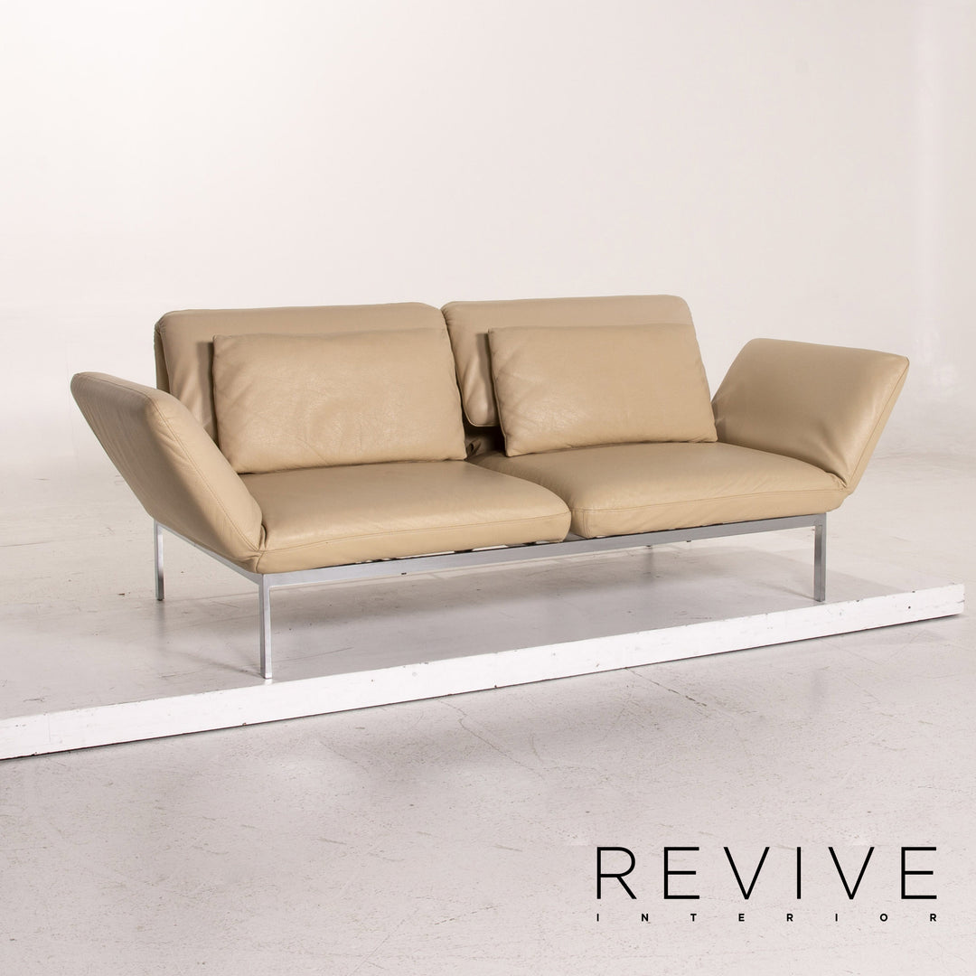 Brühl & Sippold Roro Leder Sofa Creme Zweisitzer Funktion Relaxfunktion Schlafsofa Schlaffunktion Couch #15416