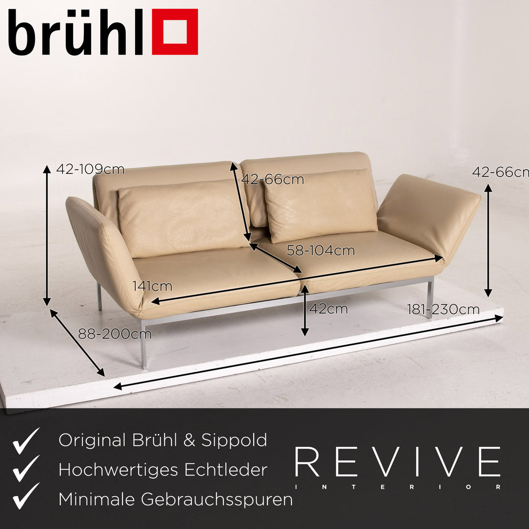 Brühl & Sippold Roro Leder Sofa Creme Zweisitzer Funktion Relaxfunktion Schlafsofa Schlaffunktion Couch #15416