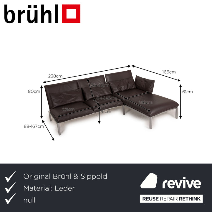 Brühl & Sippold Roro Leder Sofa Garnitur Braun Ecksofa Funktion 1xCouch 2xHocker