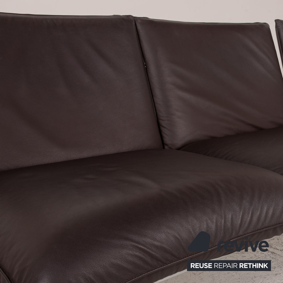 Brühl & Sippold Roro Leder Sofa Garnitur Braun Ecksofa Funktion 1xCouch 2xHocker