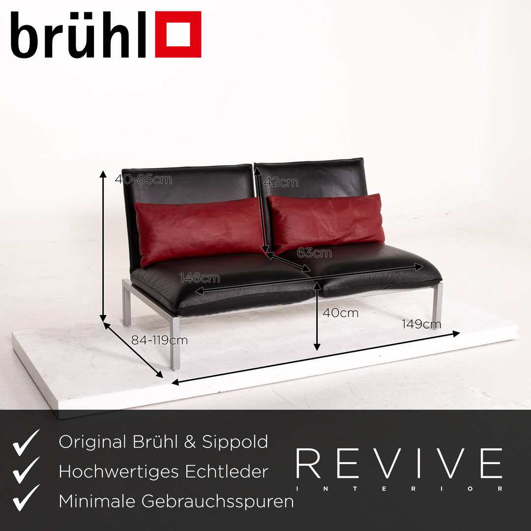 Brühl & Sippold Roro Leder Sofa Garnitur Schwarz 2x Zweisitzer Funktion Relaxfunktion Couch #15070