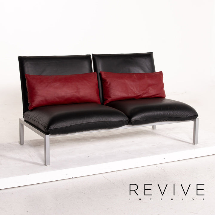 Brühl & Sippold Roro Leder Sofa Garnitur Schwarz 2x Zweisitzer Funktion Relaxfunktion Couch #15070