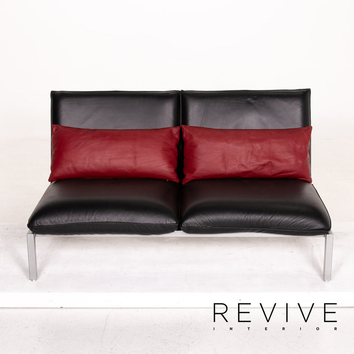 Brühl & Sippold Roro Leder Sofa Garnitur Schwarz 2x Zweisitzer Funktion Relaxfunktion Couch #15070