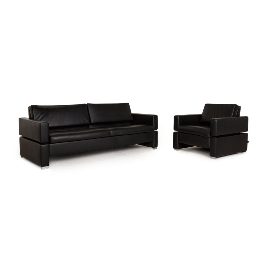 Brühl Tomo Leder Sofa Garnitur Schwarz Dreisitzer Sessel Funktion Relaxfunktion