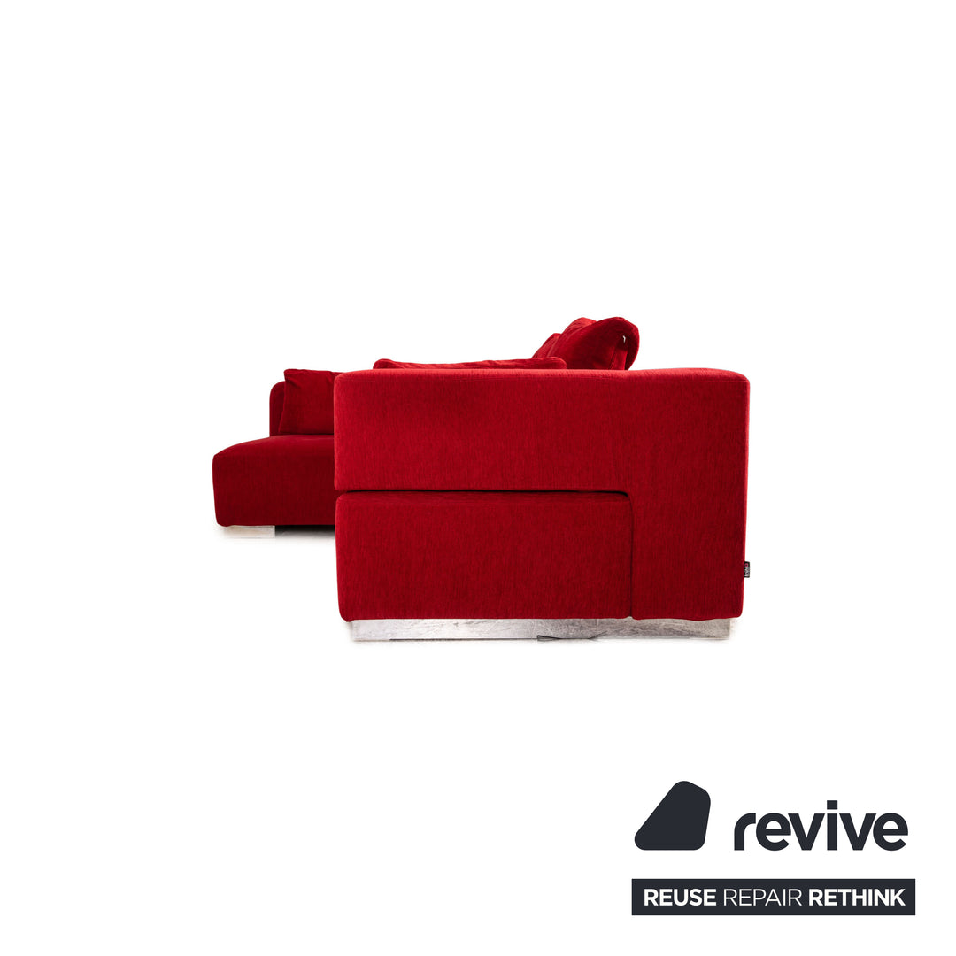 Brühl Stoff Sofa Garnitur Rot Ecksofa Hocker Couch Recamiere links
