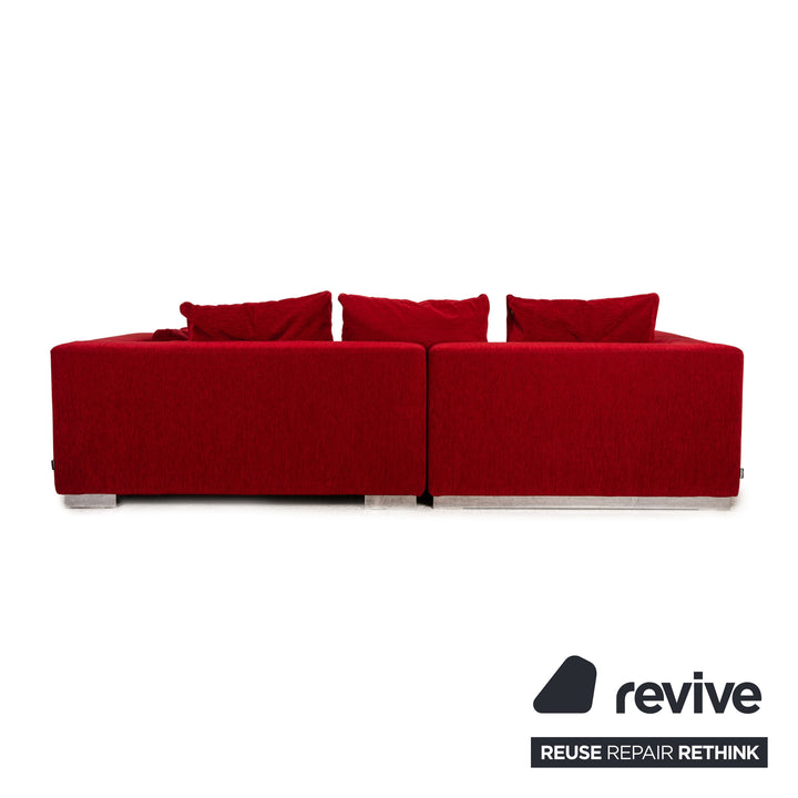 Brühl Stoff Sofa Garnitur Rot Ecksofa Hocker Couch Recamiere links