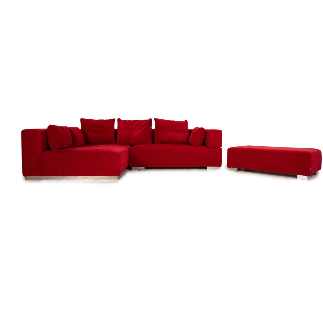 Brühl Stoff Sofa Garnitur Rot Ecksofa Hocker Couch Recamiere links