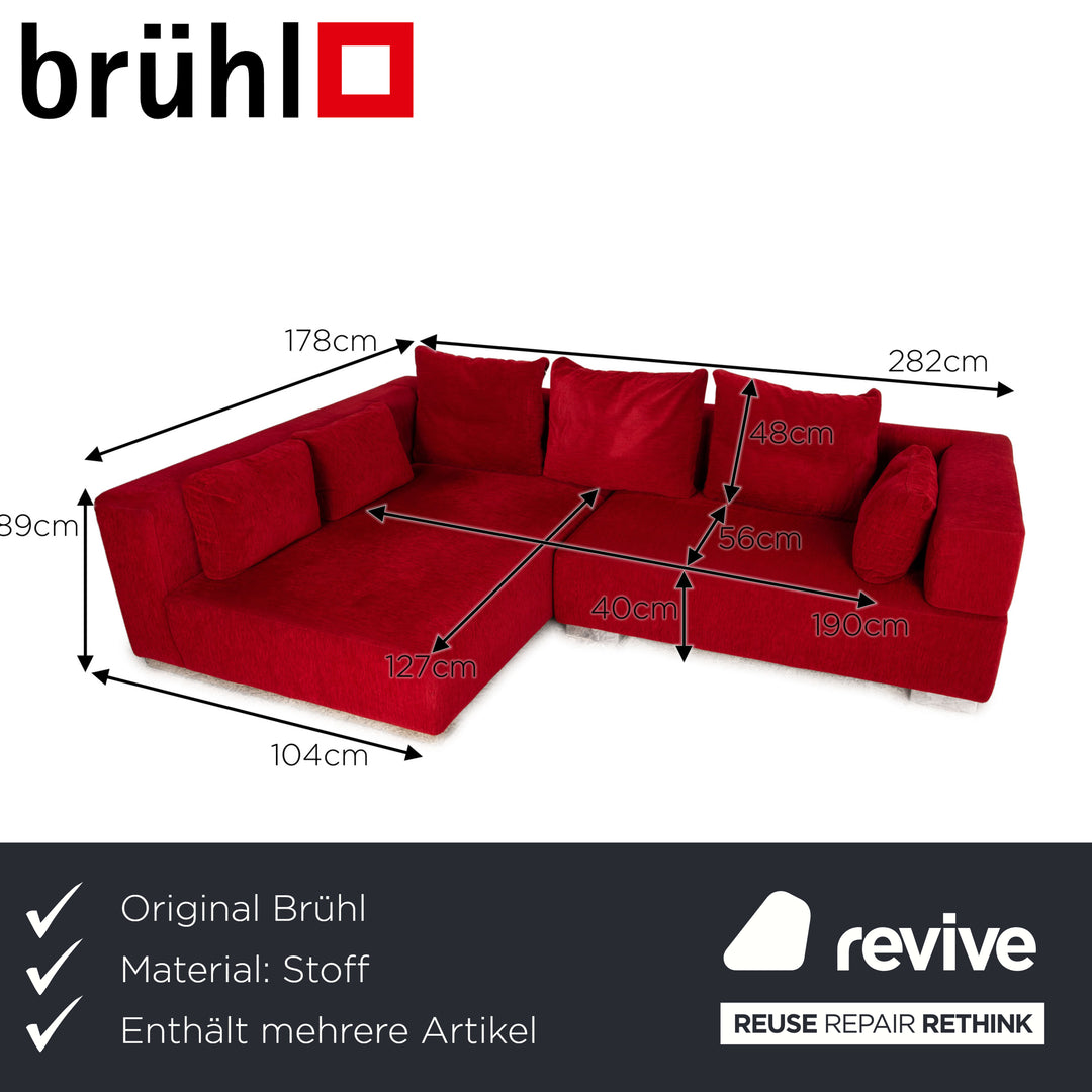Brühl Stoff Sofa Garnitur Rot Ecksofa Hocker Couch Recamiere links
