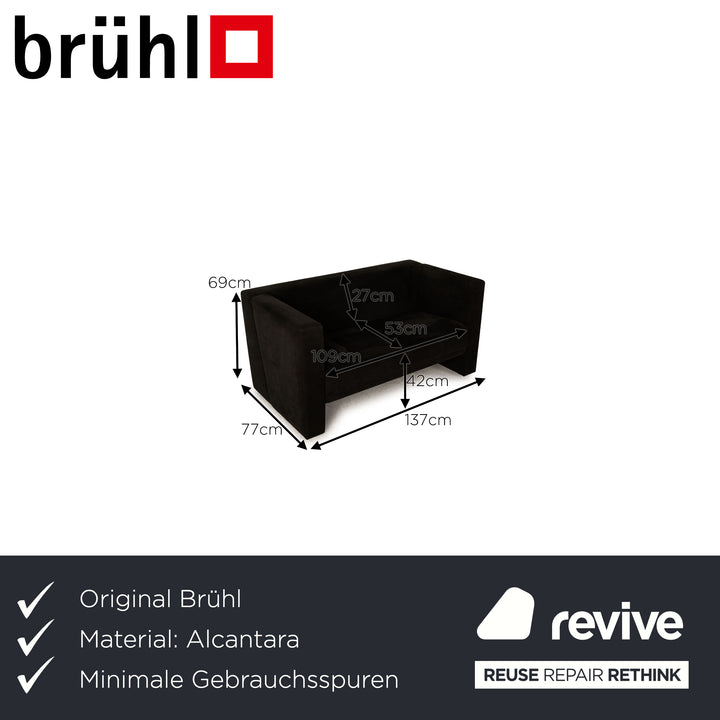 Brühl Visavis Alcantara Stoff Sofa Schwarz Zweisitzer Couch