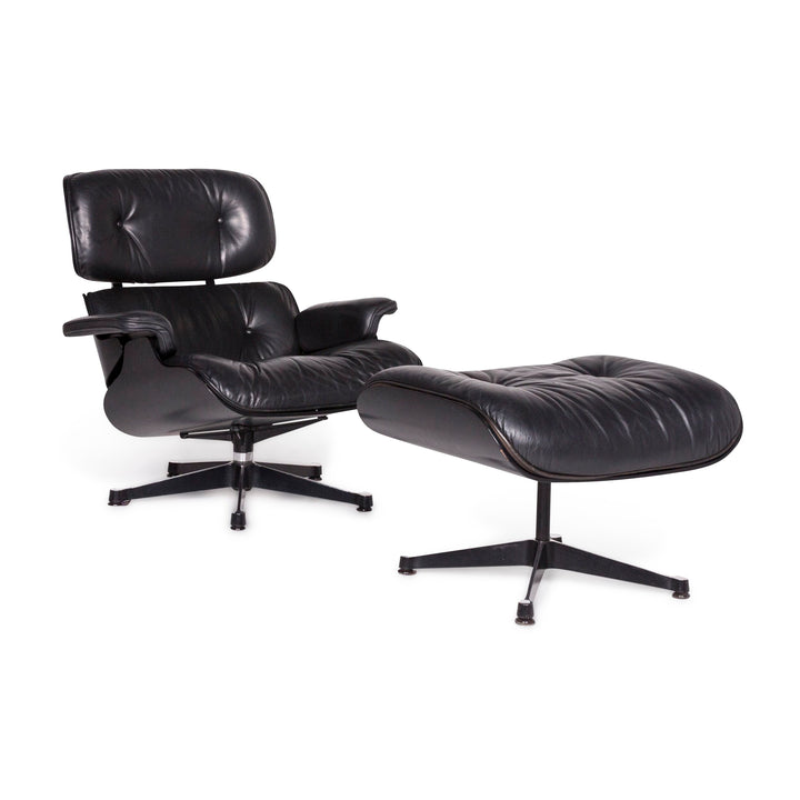 Vitra Eames Lounge Chair Designer Leather Armchair Black incl. Stool #9378