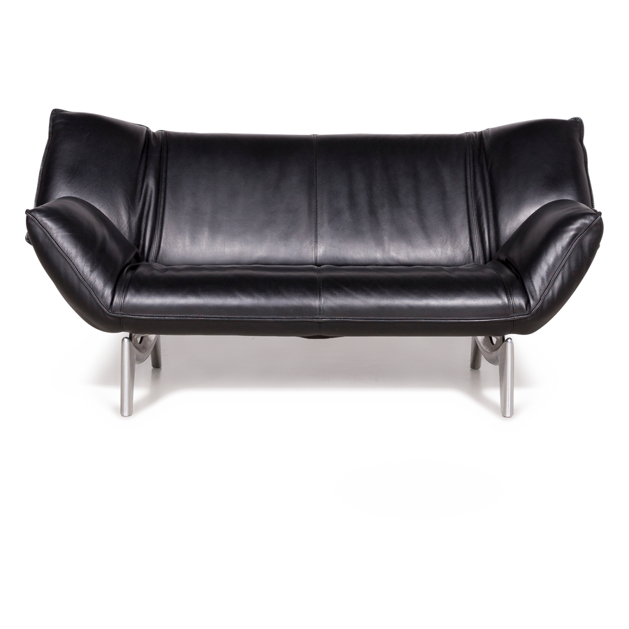 Leolux Tango Designer Leder Sofa Schwarz Echtleder Zweisitzer Couch #7726