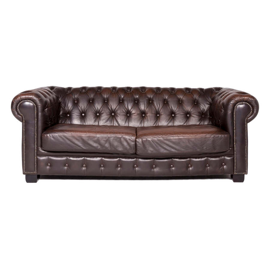 Chesterfield Leder Sofa Braun Echtleder Dreisitzer Couch Vintage Retro #8693
