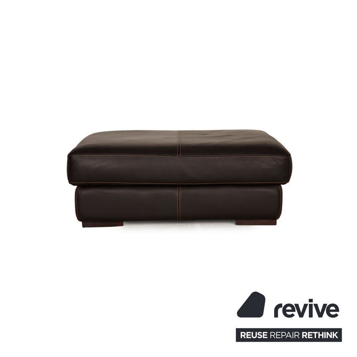 Calia Fjord Leder Sofa Garnitur Dunkelbraun Dreisitzer Hocker